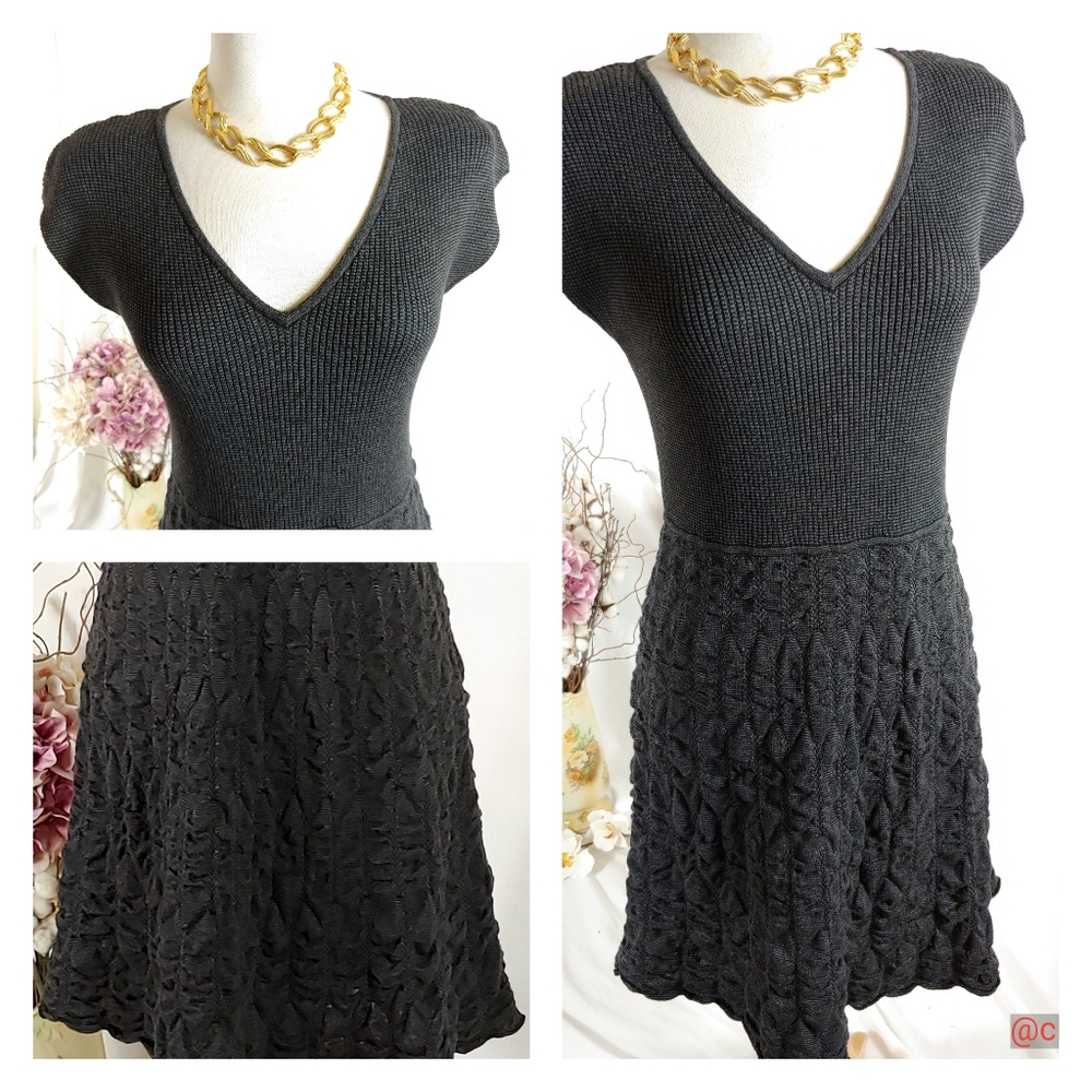 Sweater dress Nine West dark gray knit v neck  sz M